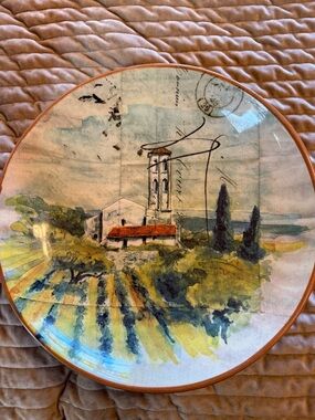 Williams Sonoma Ceramic Mediterranean Vineyard Plate - Blue, Green & Orange